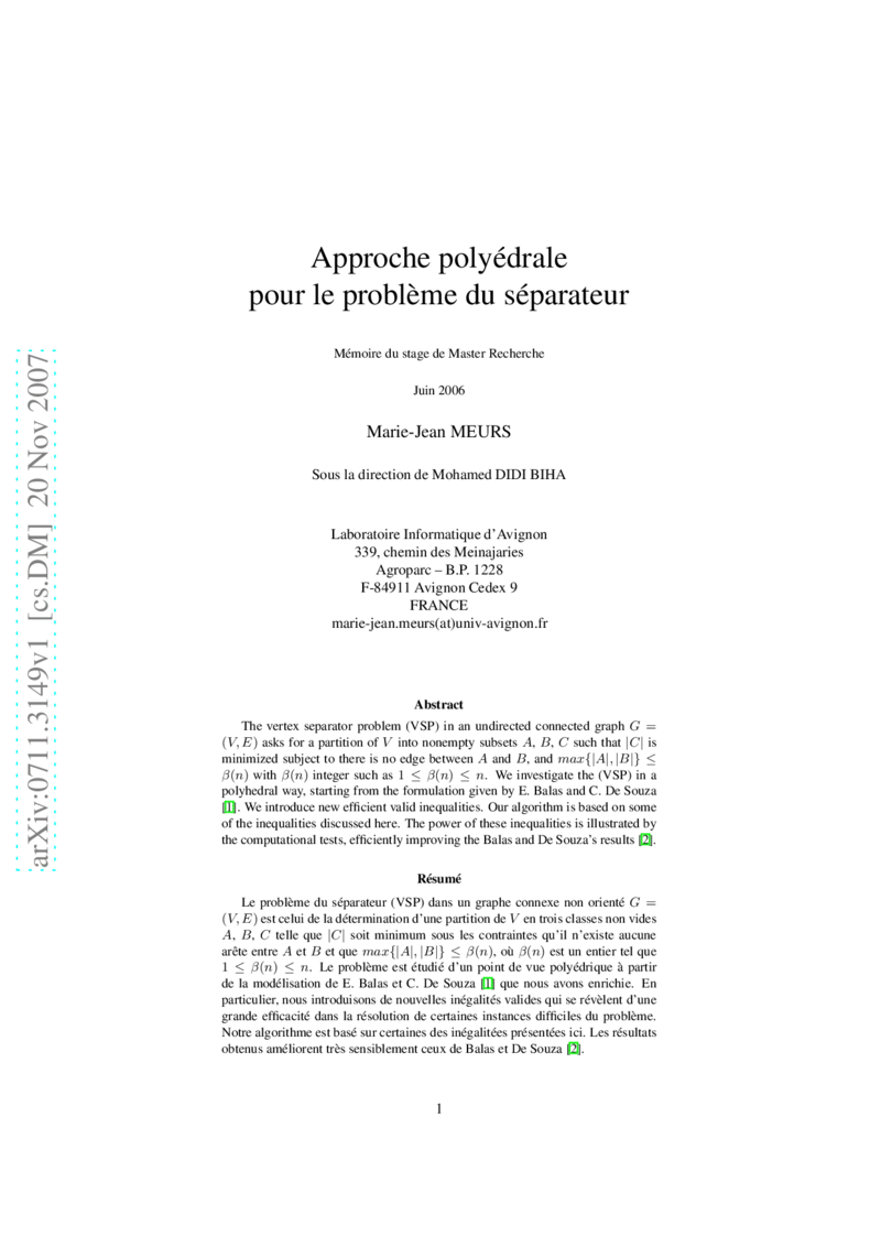 다각형 접근법을 이용한 정점 분리자 문제