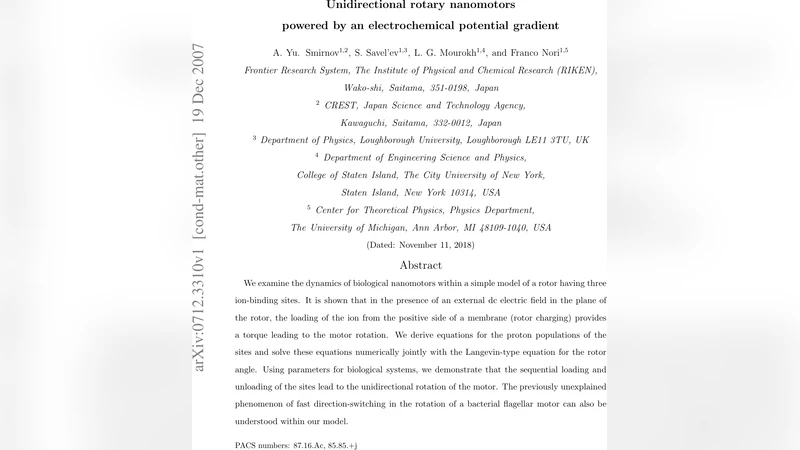 전기화학 전위 구배에 의해 구동되는 일방향 나노 회전모터
