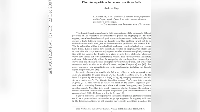 곡선 위 유한체에서의 이산 로그 문제
