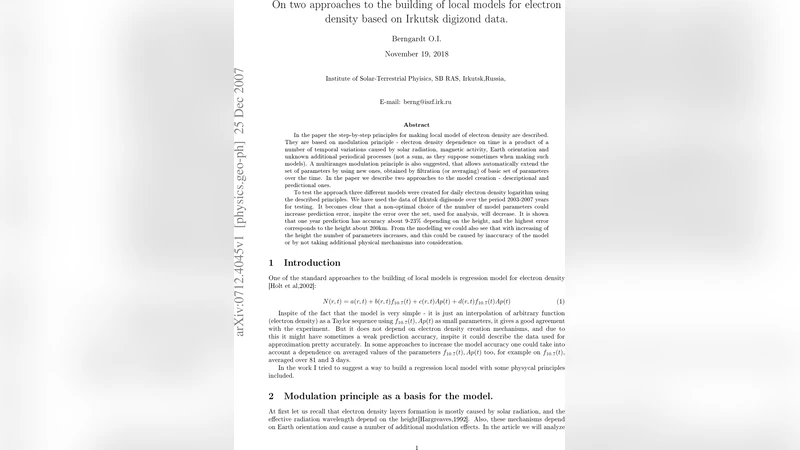 전자밀도 지역 모델 구축을 위한 두 가지 접근법: 이르쿠츠크 디지존드 데이터 기반