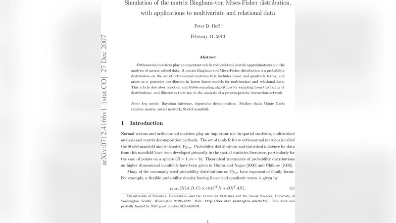행렬 Bingham von Mises Fisher 분포 시뮬레이션과 다변량 관계 데이터 적용