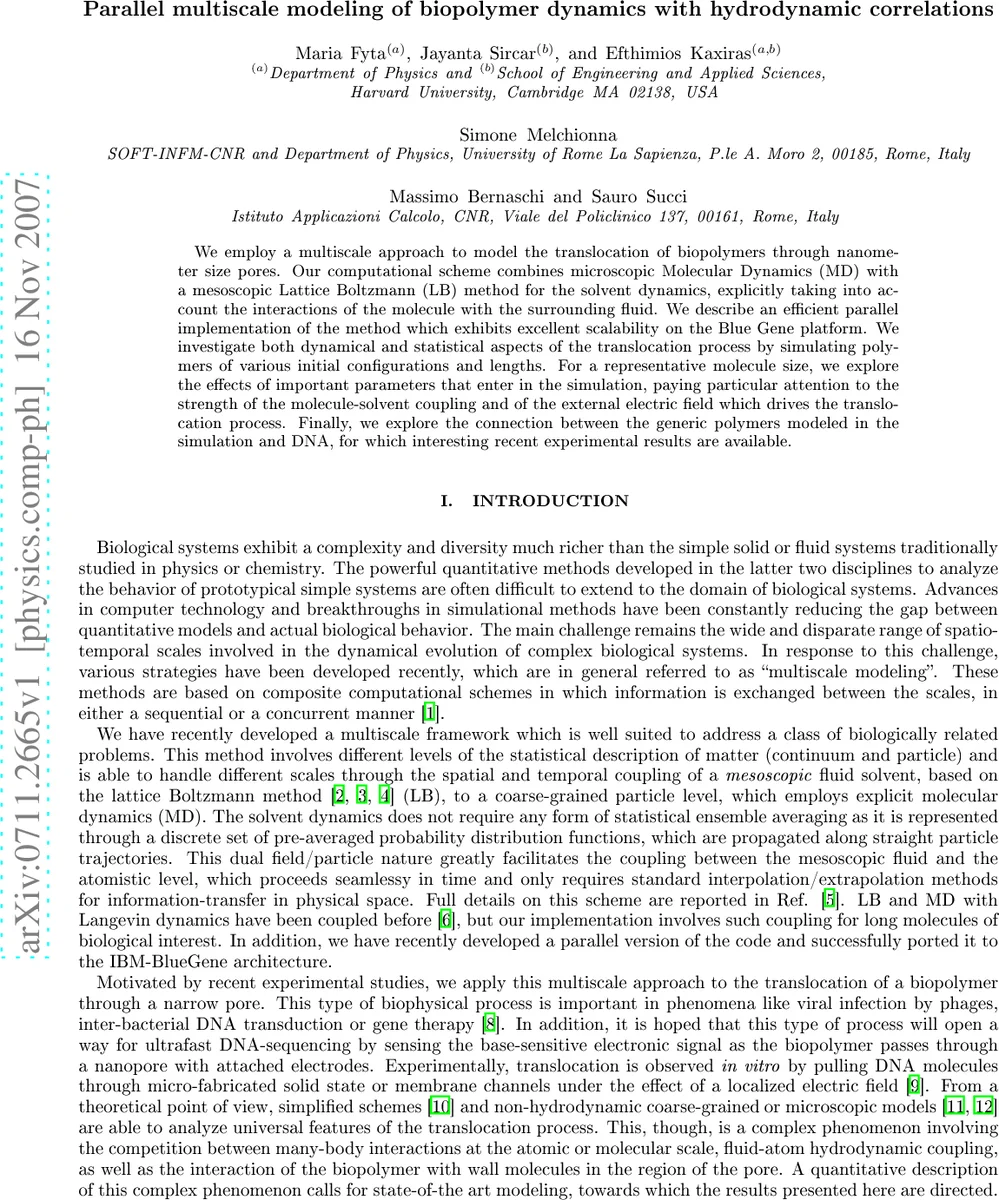 다중스케일 병렬 모델링으로 본 바이오폴리머 수송과 유체 상관관계