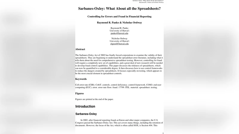 스프레드시트 위험과 사베인즈옥슬리 대응