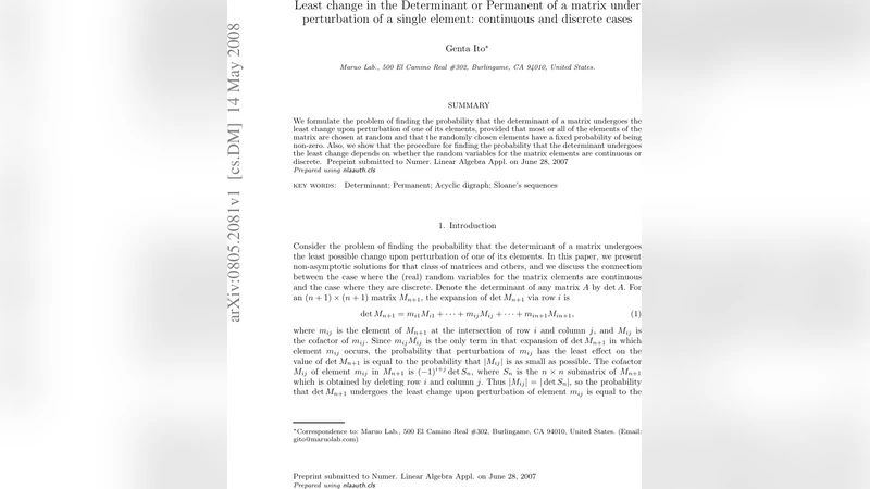 단일 원소 교란 시 행렬식·영구량 최소 변화 확률