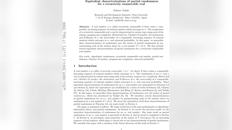 부분 무작위성의 동등성: 재귀적으로 열거 가능한 실수에 대한 새로운 특성
