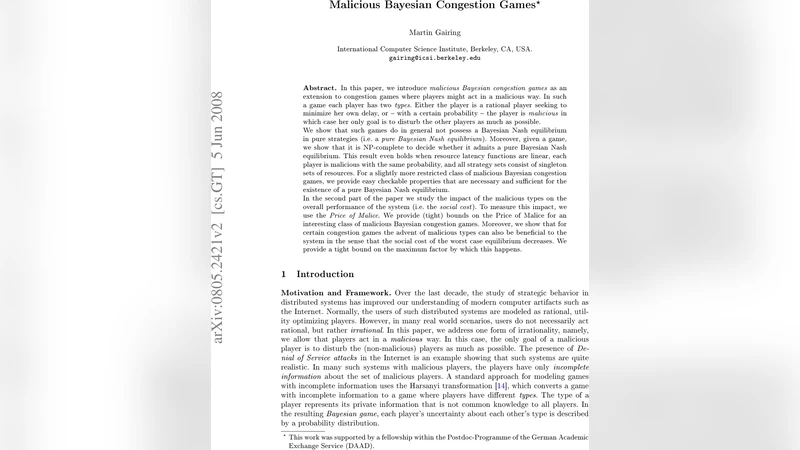 악의적 베이즈 혼잡 게임