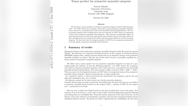 대칭 모노이달 범주를 위한 텐서곱 구조