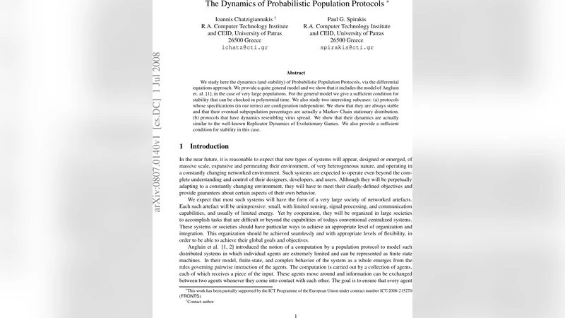 확률 인구 프로토콜의 동역학과 안정성