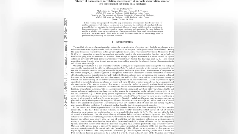 가변 관찰 영역을 이용한 2차원 메쉬그리드 확산 형광 상관 분광법 이론