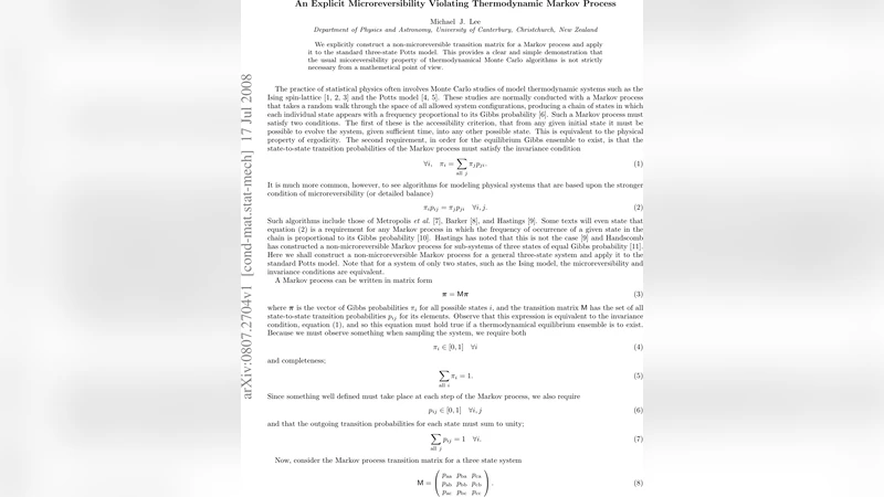 마이크로가역성 없는 열역학 마코프 과정의 명시적 구성