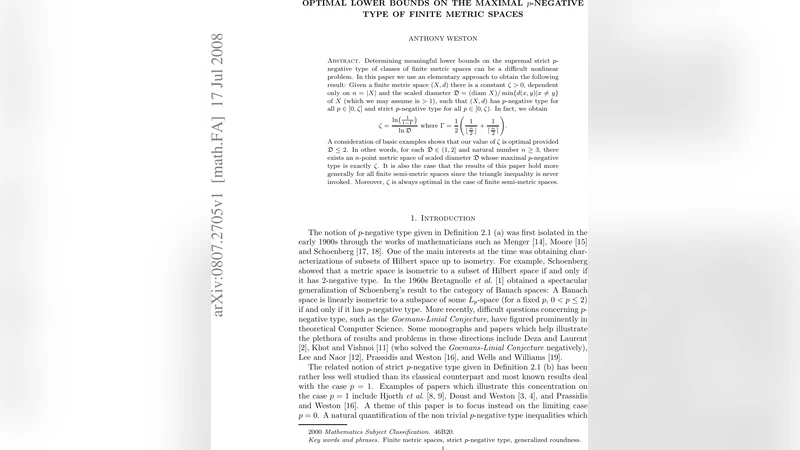 유한 거리공간의 최대 p음성형에 대한 최적 하한