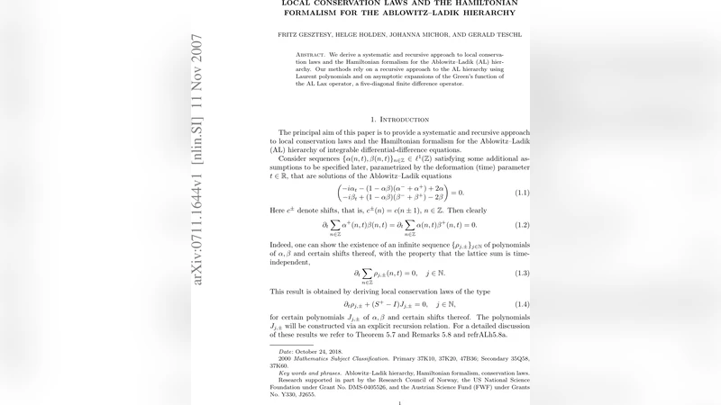 Ablowitz Ladi 계층의 국소 보존법칙과 해밀토니안 형식