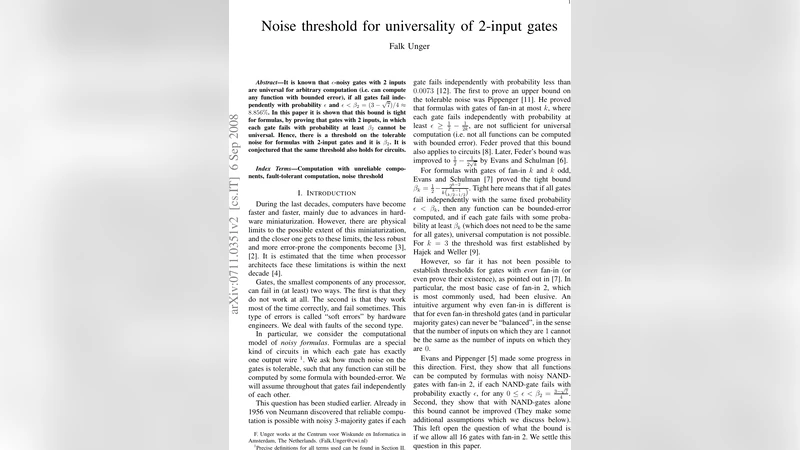 2입력 게이트의 잡음 임계값과 보편성