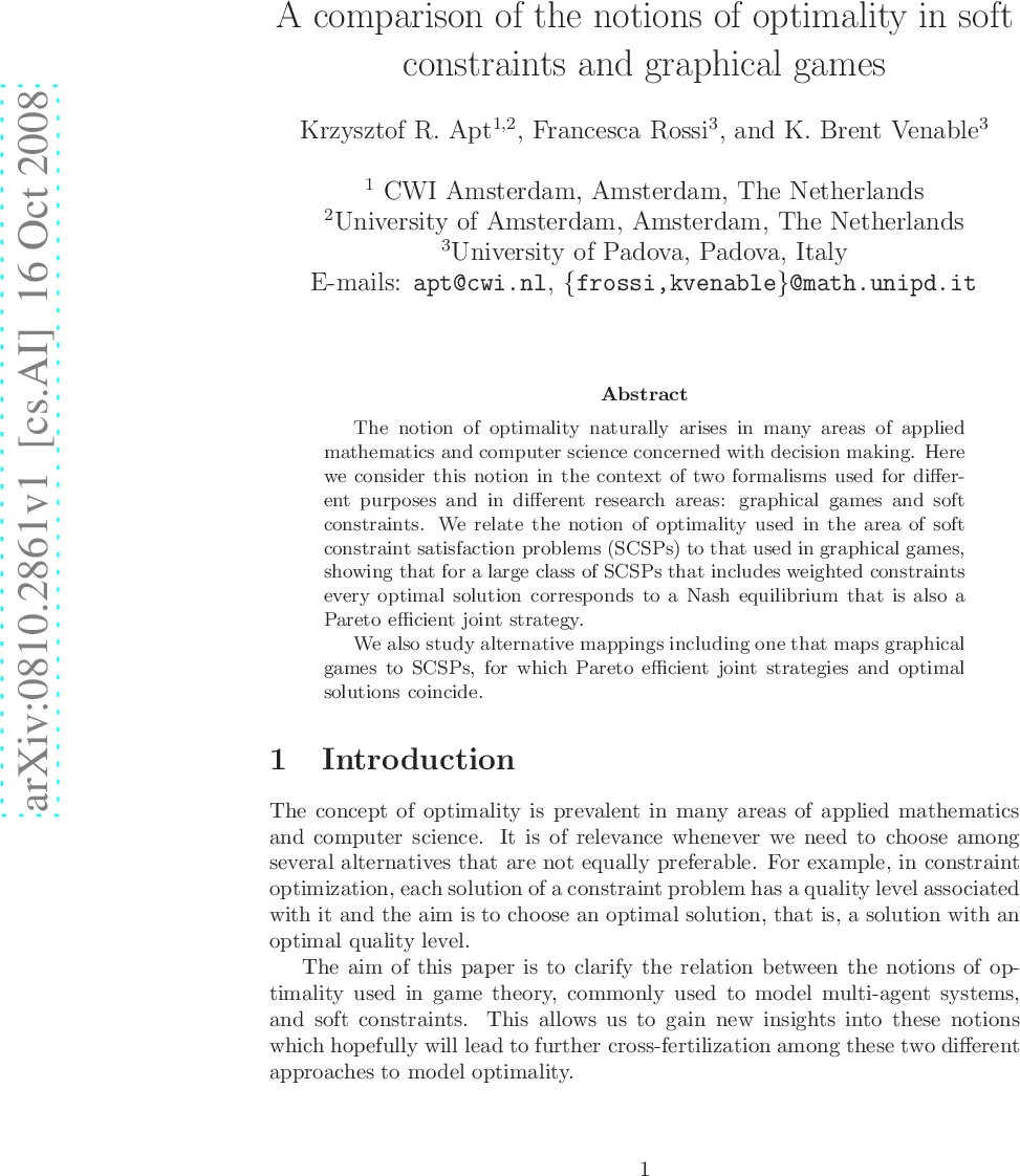 소프트 제약과 그래프 게임에서 최적성 개념의 비교