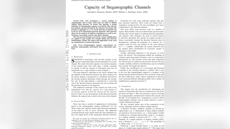 스테가노그래피 채널 용량: 정보 스펙트럼 접근법