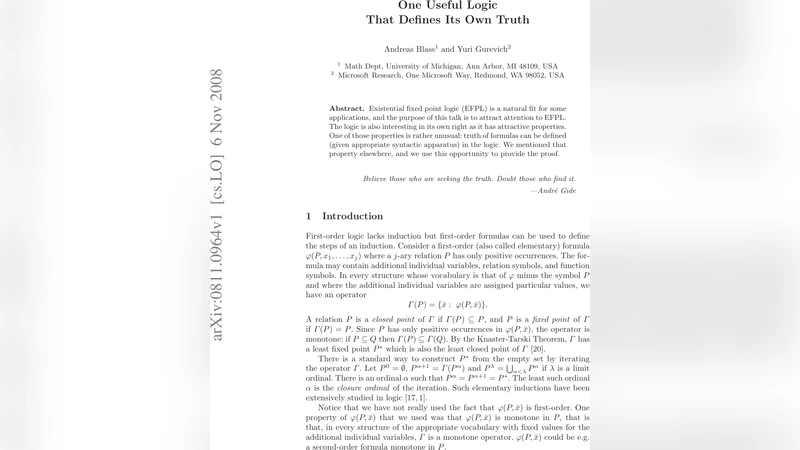 자기 진리 정의가 가능한 존재적 고정점 논리