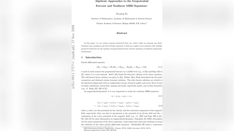 대수적 기법을 통한 지위예보 및 비선형 MHD 방정식의 새로운 정확해