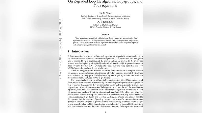 트위스티드 루프 리대수와 Z‑그레이드에 기반한 토다 방정식 연구