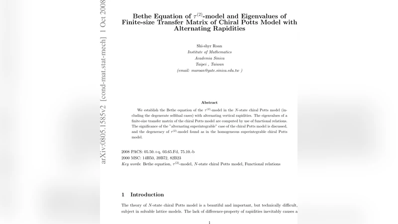 교대 급속도에서의 τ² 모델 베트 방정식과 유한 크기 카이랄 포츠 전이 행렬 고유값