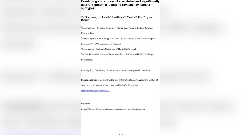 염색체 팔 상태와 유의미한 유전체 위치 결합으로 새로운 암 아형 발견