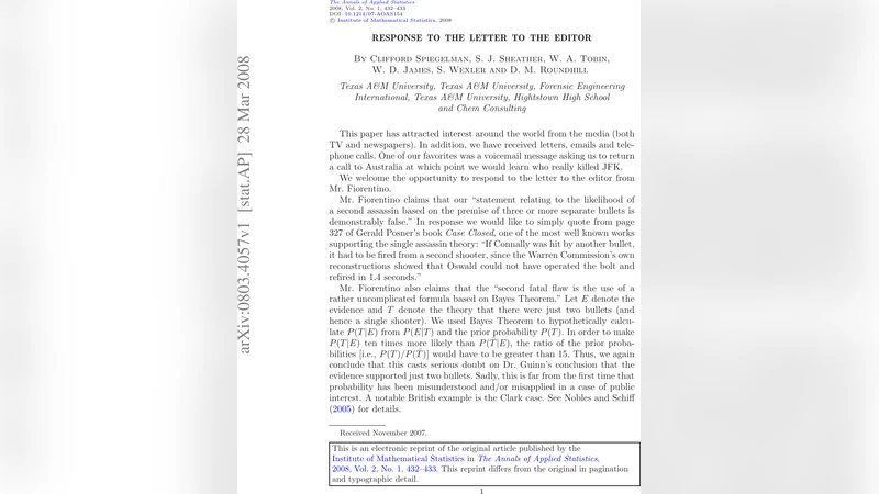 JFK 살인 사건 재검토: 베이즈 정리와 통계 오용에 대한 반박