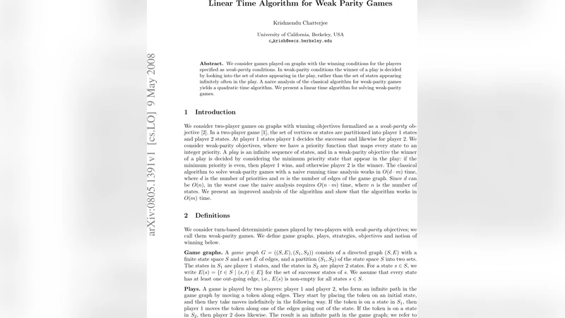 선형 시간 약한 파리티 게임 해결 알고리즘