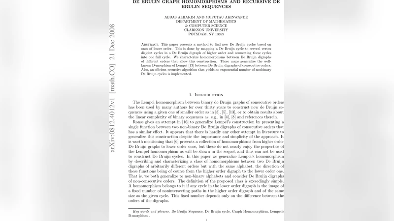 고차 디브루인 사이클을 위한 동형 사상과 재귀 생성법