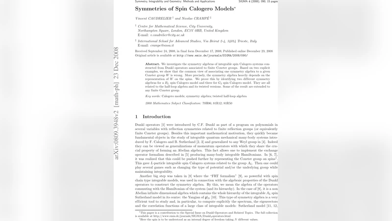 스핀 칼로베로 모델의 대칭 구조 재해석