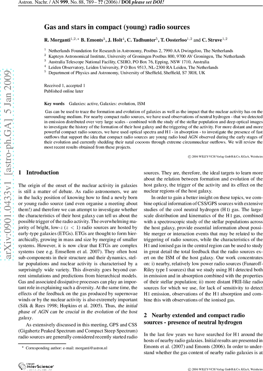 컴팩트 청년 라디오 은하의 가스와 별, 진화와 피드백을 읽다