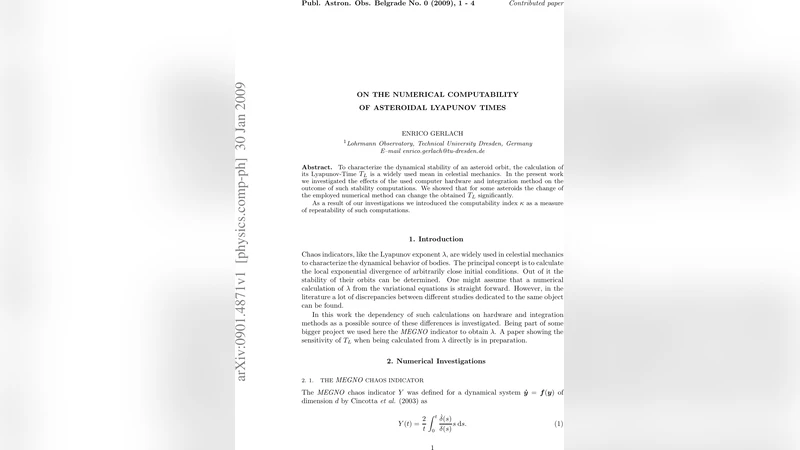 소행성 리아푸노프 시간의 수치 계산 가능성 연구