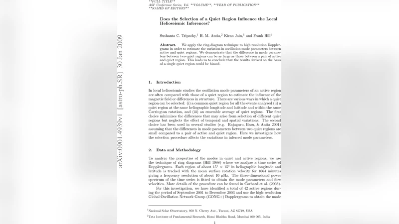 조용한 영역 선택이 지역 헬리오시즘 추론에 미치는 영향
