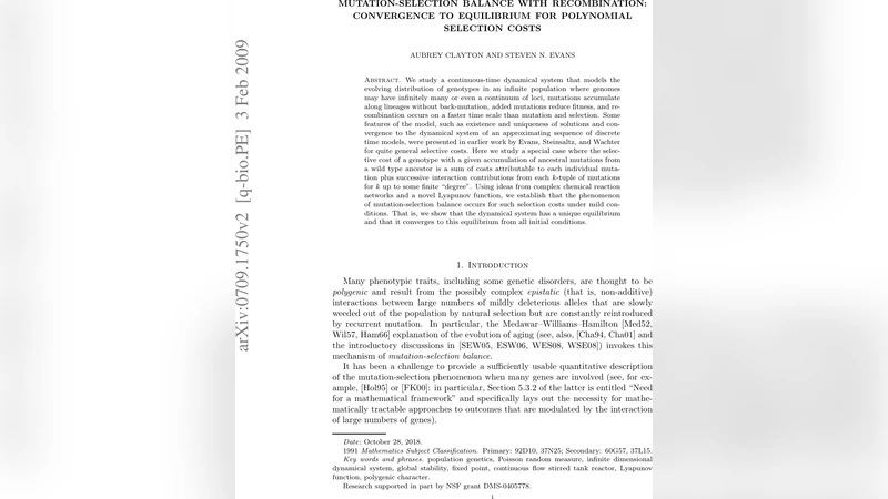 다중유전자 선택비용에서 돌연변이‑선택 평형과 수렴