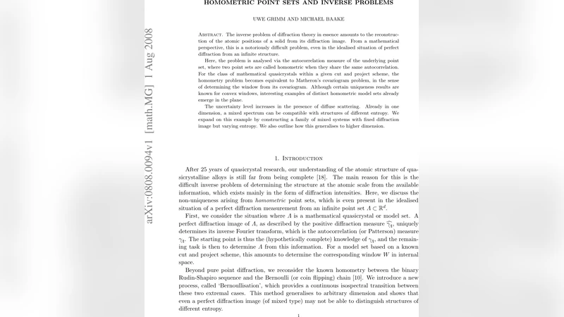 동형성 점 집합과 회절 역문제