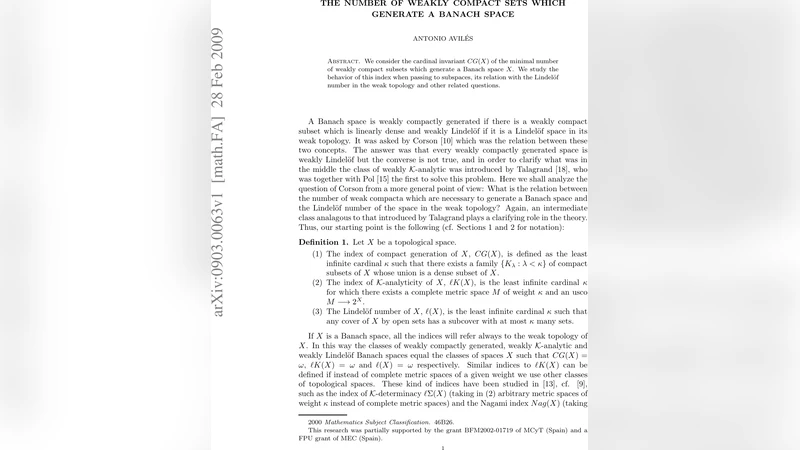 약한 콤팩트 집합으로 생성되는 Banach 공간의 최소 개수 연구