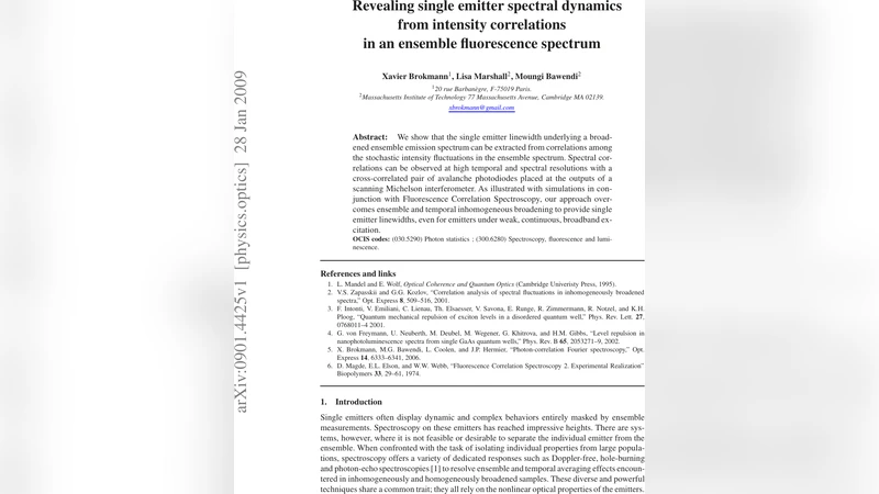 단일 발광체 스펙트럼 동역학을 집단 형광에서 추출하는 새로운 상관법
