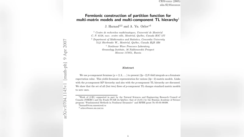 다중행렬 모델과 다중성분 TL 계층의 페르미온 표현