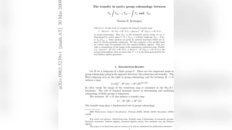 대칭군 모듈‑p 코호몰로지 전이와 디크슨 불변량의 구조적 해석