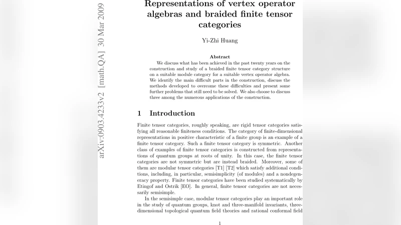 정점 연산자 대수의 표현과 브레이드된 유한 텐서 범주
