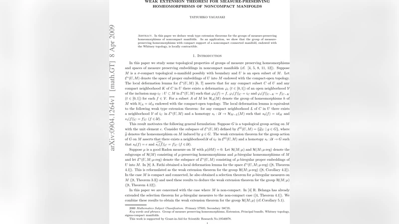 비콤팩트 다양체의 측정 보존 홈오몰피즘 약한 연장 정리