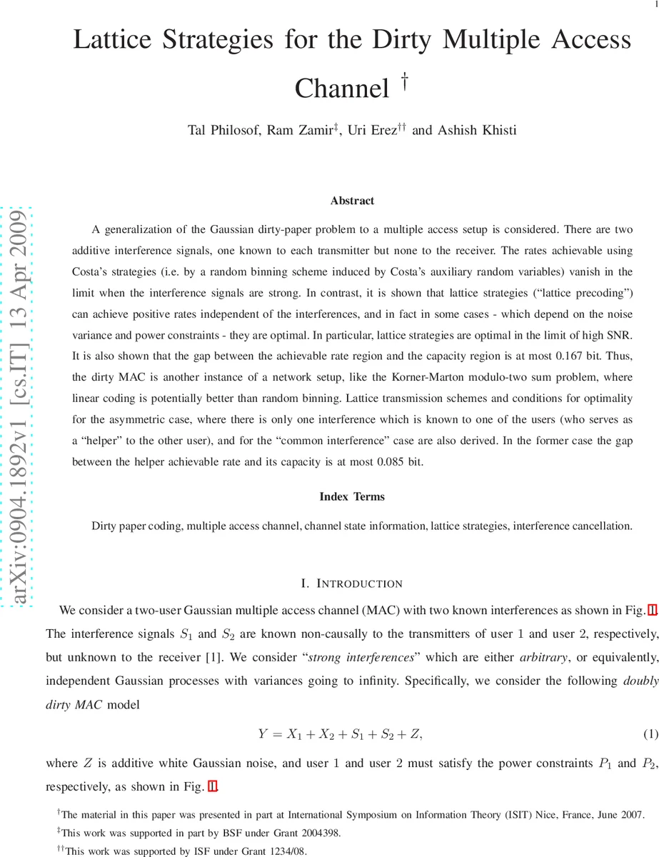 다중접속 더티 채널을 위한 격자 기반 전송 전략