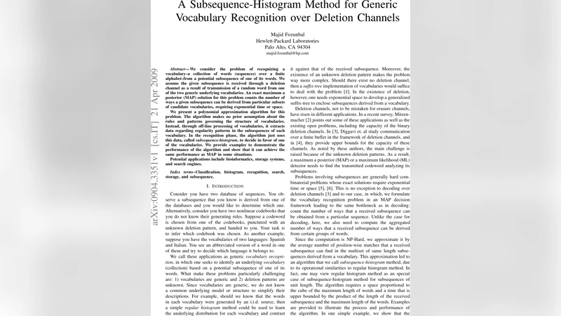 삭제 채널에서 어휘 인식을 위한 부분수열 히스토그램 방법