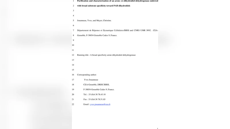 다중 고리 PAH 디히드로디올을 광범위하게 처리하는 아렌 시스 디히드로디올 탈수소효소의 정제와 특성 분석