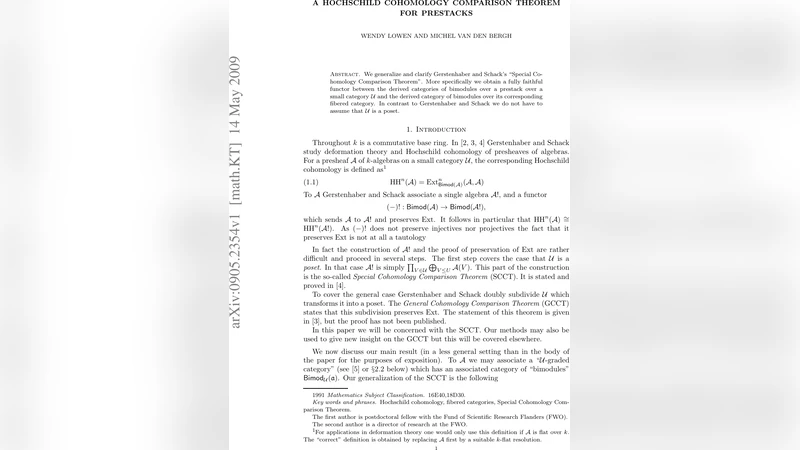 프리스택에 대한 Hochschild 동류론 비교 정리