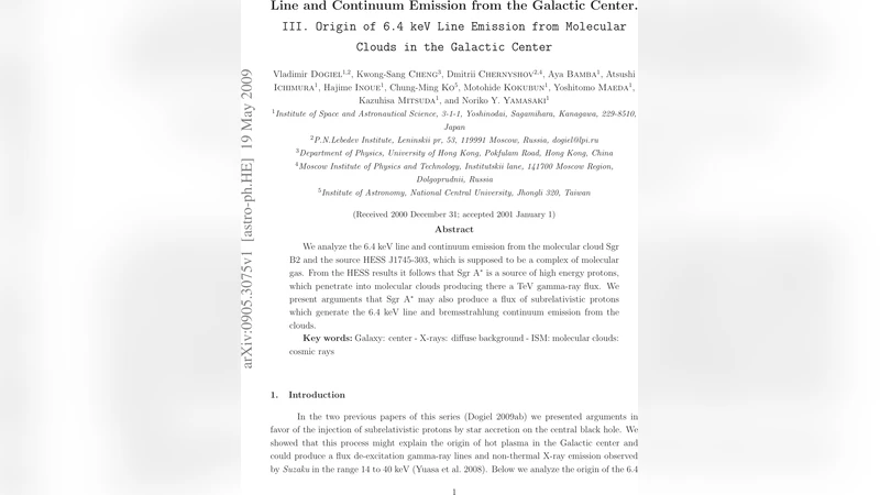 은하 중심 분자구름의 6.4 keV 방사와 고에너지 양성자 기원