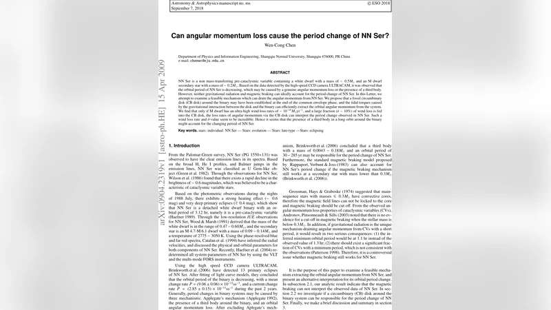 NN 세르의 궤도 주기 감소, 원인은 원시 원반인가 아니면 제3성인가