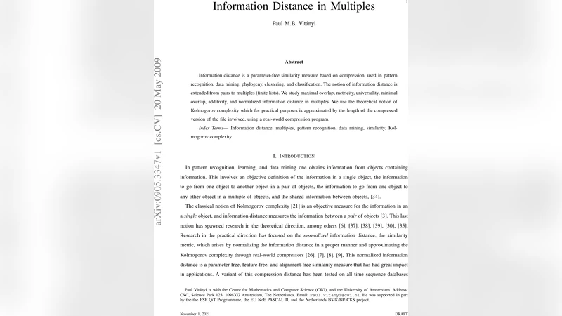 다중 객체를 위한 정보 거리와 그 응용