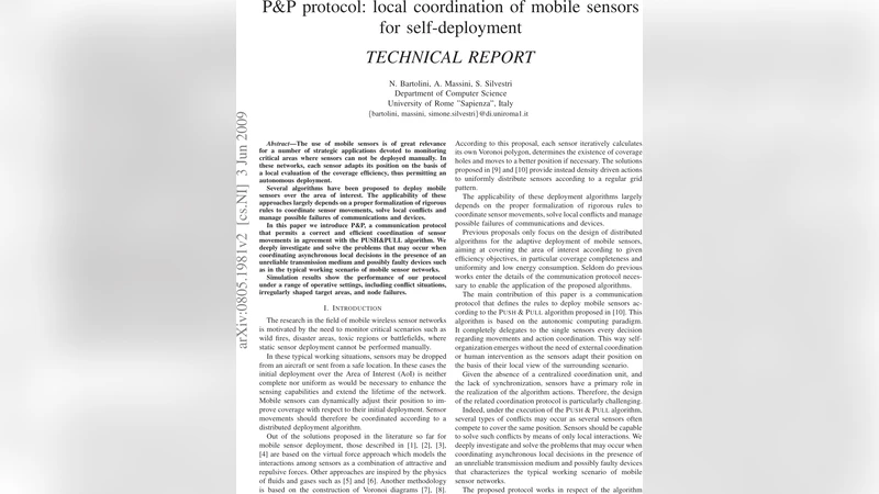 스스로 배치하는 모바일 센서를 위한 P&P 통신 프로토콜