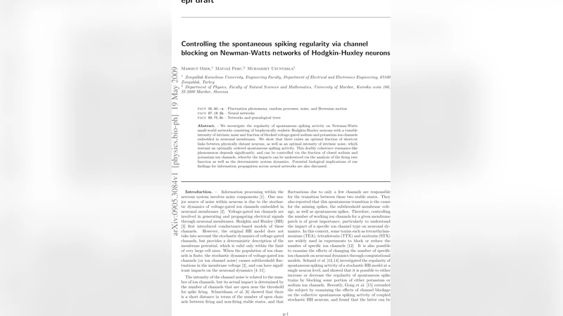 채널 차단으로 제어하는 뉴먼와츠 네트워크의 자발 스파이킹 규칙성