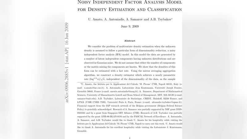 노이즈 독립 요인 분석 기반 밀도 추정 및 분류