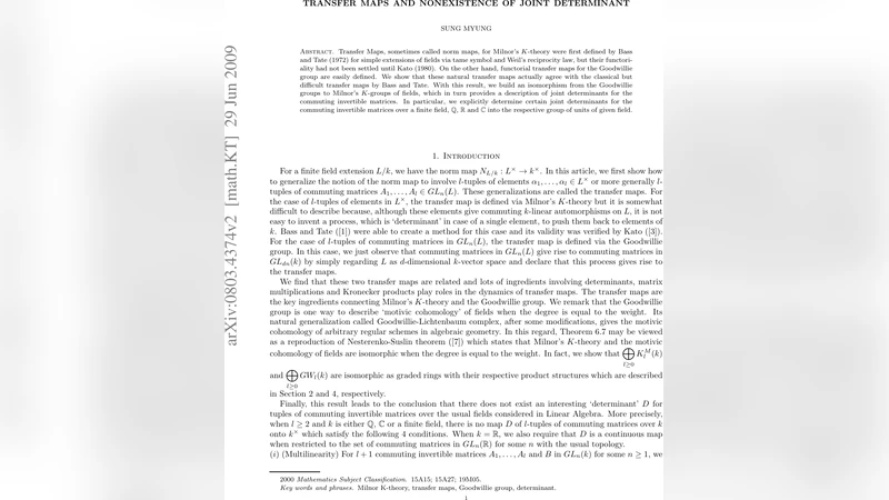 전이 사상과 공동 행렬식의 존재 불가능성